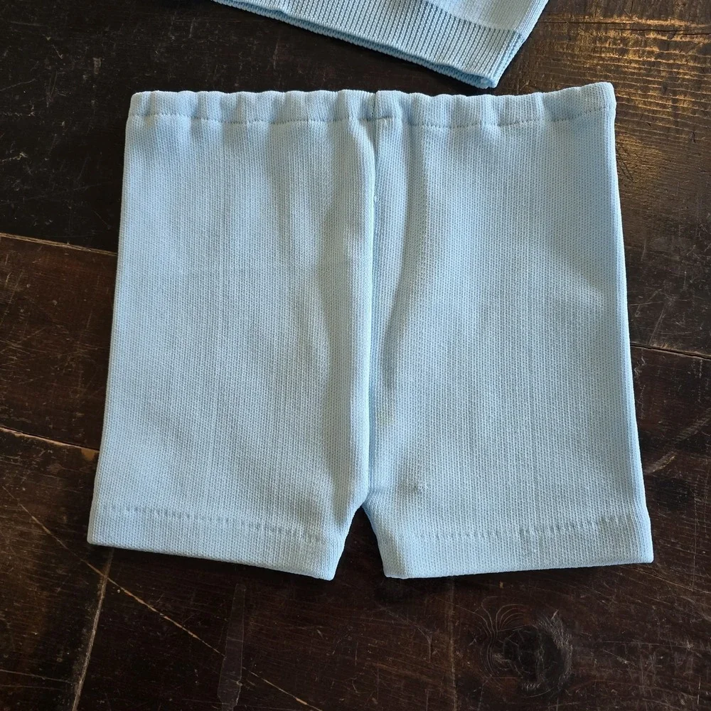 Vintage 60s Toddler Knit Outfit Size One / 12 Mo Sweater Shorts Blue Red‎ Stripe